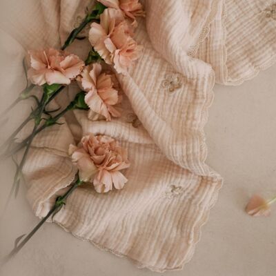 Flower embroidered blanket