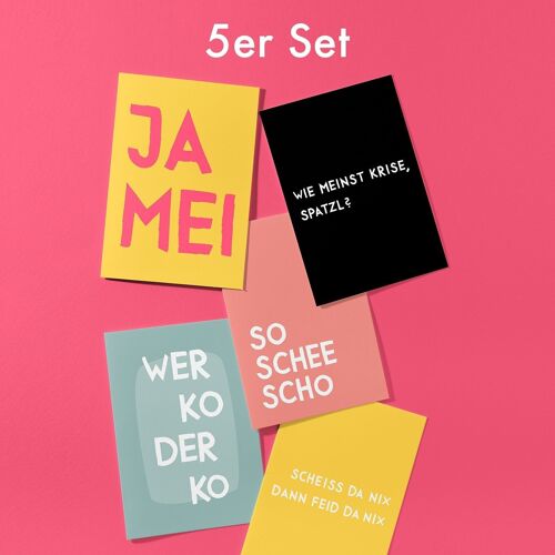 Set mit 5 bayerischen Postkarten im Format A6 mit verschiedenen Motiven