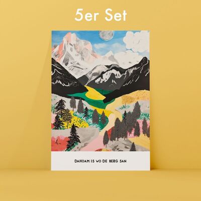 Set di 5 cartoline bavaresi • Dahoam è dove la montagna è un motivo san