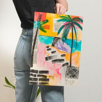 Poster palmier tropical • avec illustration • tableau mural pour le salon • illustration colorée • impression d'art avec palmiers 2