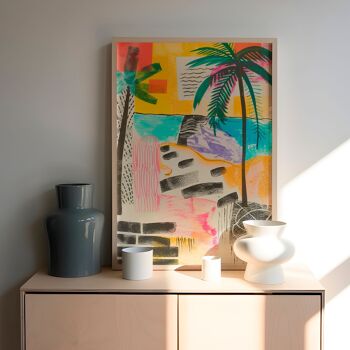 Poster palmier tropical • avec illustration • tableau mural pour le salon • illustration colorée • impression d'art avec palmiers 3