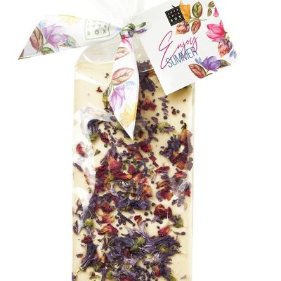 Chocolate Bar Flowers White – handmade white chocolate bar with flowers - summer edition