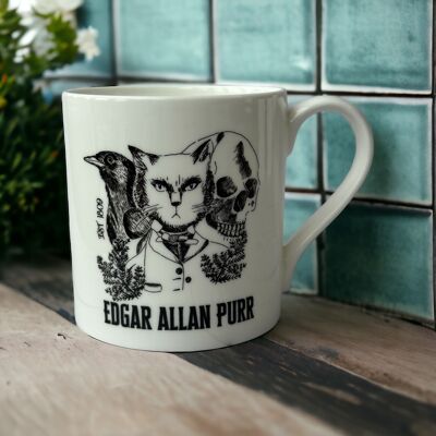 Tazza in porcellana con gatto letterario di Edgar Allan Purr