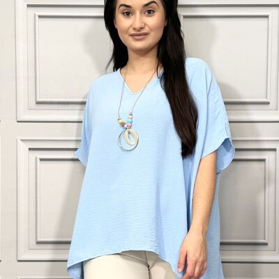 Basic T-shirt Top with Soft V Neck and Short Sleeves