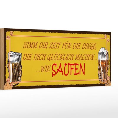 Cartel de madera que dice Cerveza toma tiempo 27x10cm para decoración SAUFEN