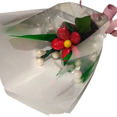 Mini-Maiglöckchen-Gänseblümchen-Bouquet aus gezuckerten Mandeln und Pralinen