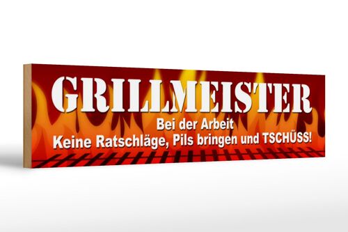 Holzschild Straßenschild 46x10cm Grillmeister bei Arbeit Dekoration