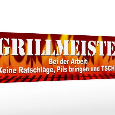 Holzschild Straßenschild 46x10cm Grillmeister bei Arbeit Dekoration