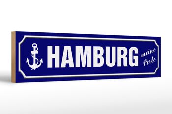 Panneau de rue en bois 46x10cm Hambourg ancre mon signe de perle 1