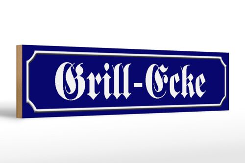 Holzschild Straßenschild 46x10cm Grill-Ecke Fleisch Essen