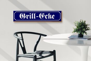 Panneau en bois plaque de rue 46x10cm coin grill viande nourriture 3