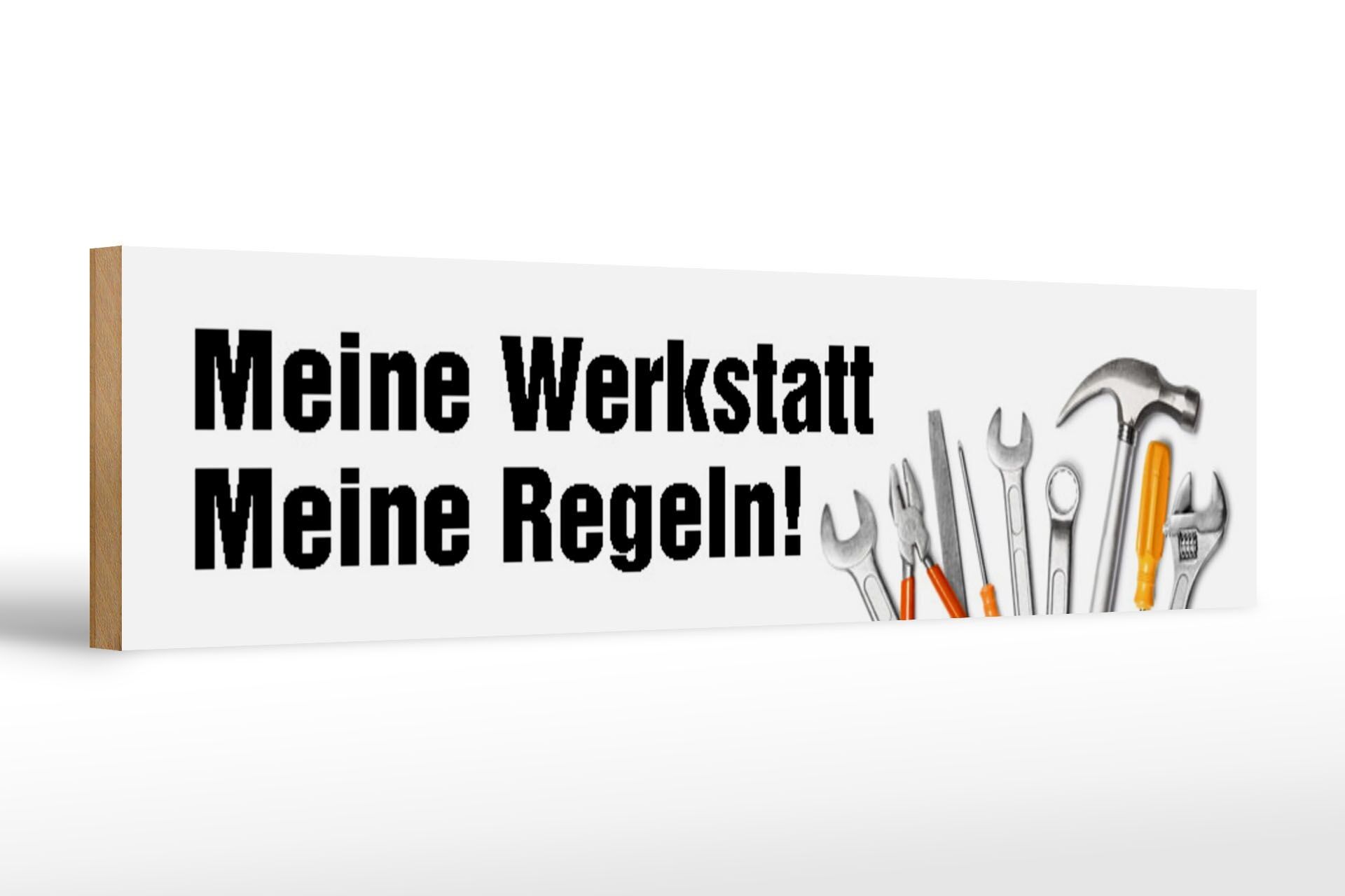 Panneau en bois disant 46x10cm Mon atelier mes règles outils