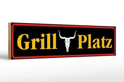 Holzschild Straßenschild 46x10cm Grill Platz Grillen Dekoration