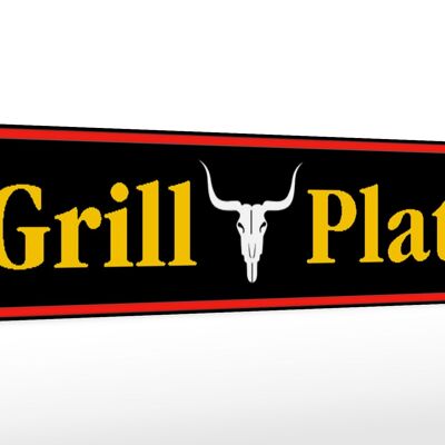 Holzschild Straßenschild 46x10cm Grill Platz Grillen Dekoration