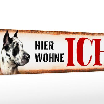 Holzschild Straßenschild 46x10cm Dogge Hund hier wohne ich Schild