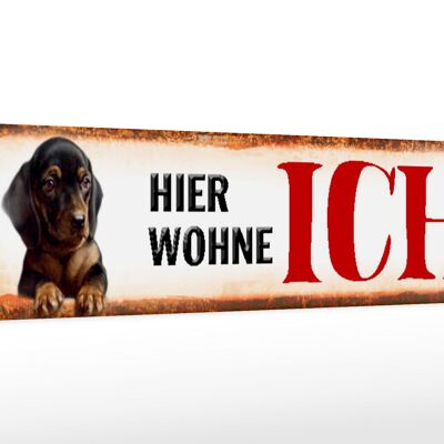 Holzschild Straßenschild 46x10cm Dackel Hund hier wohne Deko Schild