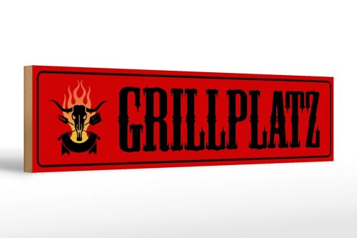 Holzschild Straßenschild 46x10cm Grillplatz Grillen rotes Schild