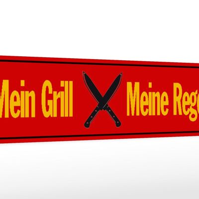 Holzschild Spruch 46x10cm mein Grill meine Regeln Deko Schild