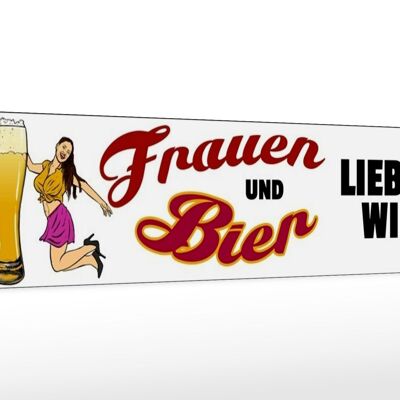 Holzschild Spruch 46x10cm Pinup Frauen und Bier lieben wir Dekoration