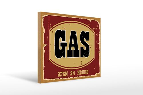 Holzschild Hinweis 40x30cm GAS open 24 hours Deko Schild