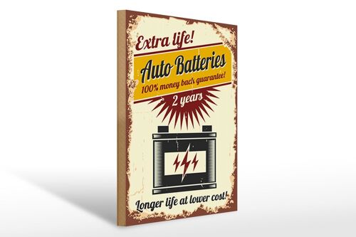 Holzschild Retro 30x40cm Extra Life Auto Batteries Schild