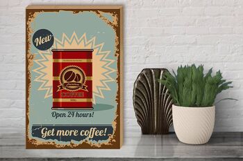 Panneau en bois rétro 30x40cm, panneau décoratif «café obtenez plus de café» 3