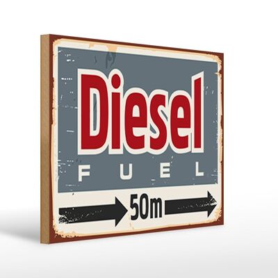 Holzschild Retro 40x30cm Diesel fuel 50 m Deko Holz Schild