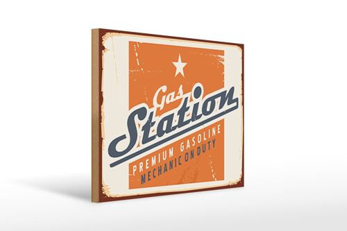 Holzschild Retro 40x30cm Gas Station Premium Tankstelle Deko Schild