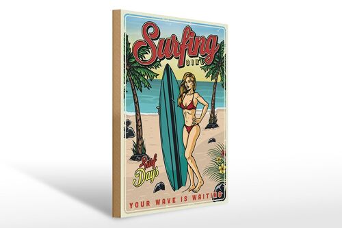 Holzschild Retro 30x40cm Pin Up Surfing Girl Sommer Party Schild