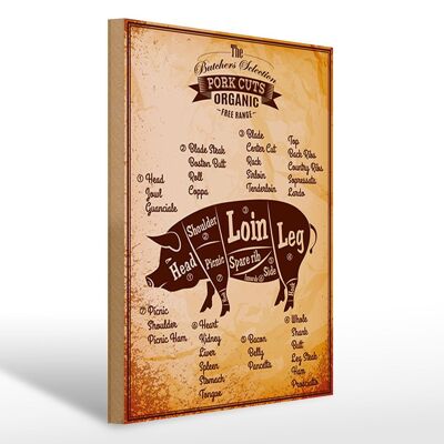 Holzschild Schwein 30x40cm Pork cuts Organic Metzgerei Deko Schild