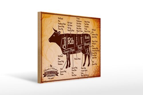 Holzschild Kuh 40x30cm Beef cuts Organic Metzgerei Schild