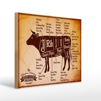 Holzschild Kuh 40x30cm Beef cuts Organic Metzgerei Schild