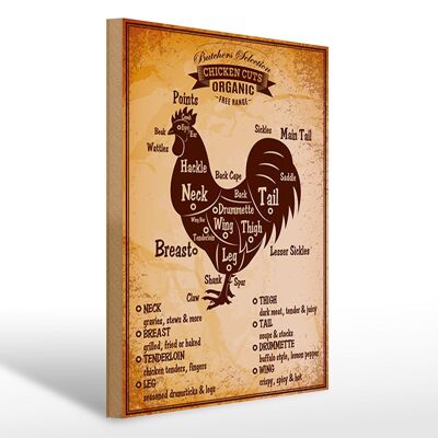 Cartello in legno pollo 30x40cm Tagli di pollo Cartello macelleria biologica