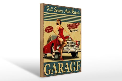 Holzschild Pinup 30x40cm Garage Full Service Auto Repair Schild