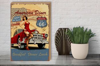 Panneau en bois rétro 30x40cm, panneau décoratif Pinup American Diner Breakfast 3