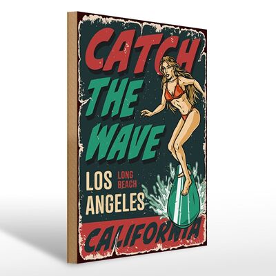 Holzschild Pinup 30x40cm Surfing Girl Los Angeles Sommer Schild