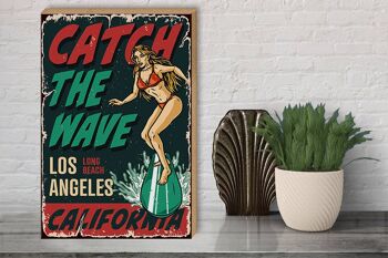 Panneau en bois Pinup 30x40cm Surfing Girl Los Angeles panneau d'été 3