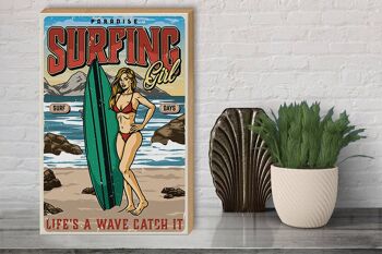 Panneau en bois Pinup 30x40cm Surf Girl Paradise Summer panneau décoratif 3