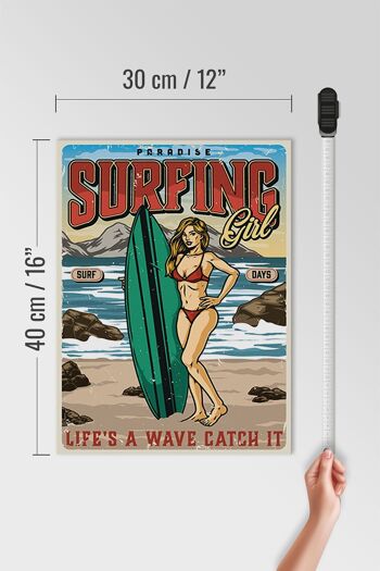 Panneau en bois Pinup 30x40cm Surf Girl Paradise Summer panneau décoratif 4
