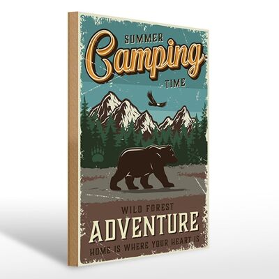Cartello in legno retrò 30x40 cm Summer Camping Time Wild Forest Sign
