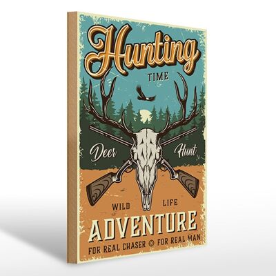 Cartello in legno retrò 30x40 cm Hunting Time Adventure Cartello avventura