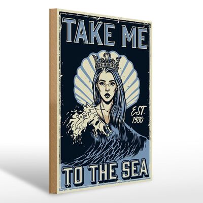 Holzschild Pinup 30x40cm Take me to the sea Deko Schild