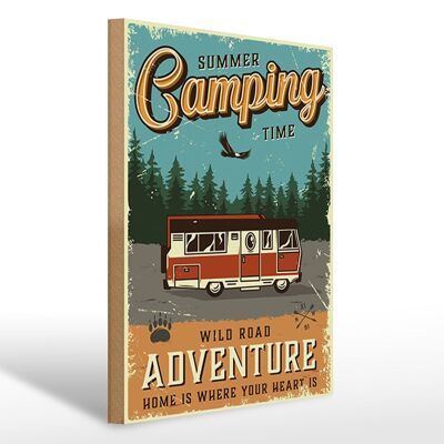 Panneau en bois rétro 30x40cm, panneau décoratif d'été Camping Time Adventure