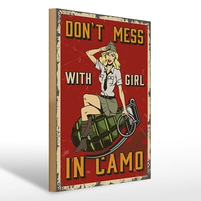 Cartel de madera Pinup 30x40cm Cartel decorativo Don`t mess with Girl in camo