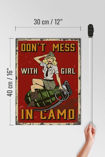 Panneau en bois Pinup 30x40cm Don`t mess with Girl in camo, panneau décoratif 4