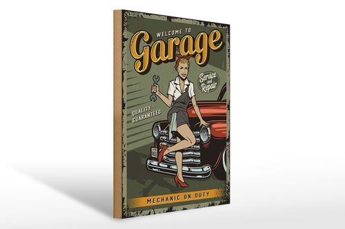 Holzschild Retro 30x40cm Pinup welcome to Garage service Schild