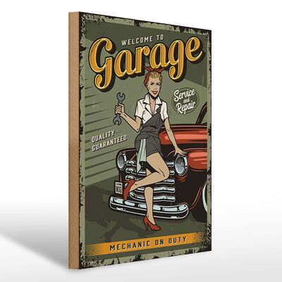 Holzschild Retro 30x40cm Pinup welcome to Garage service Schild