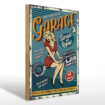 Wooden sign Retro 30x40cm Pinup motorcycle Garage 24service sign