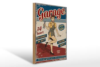 Panneau en bois rétro 30x40cm Pinup Garage 24 heures réparation voiture signe 1