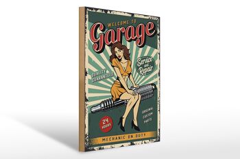 Panneau en bois rétro 30x40cm Pinup bienvenue Garage 24 panneau de service 1